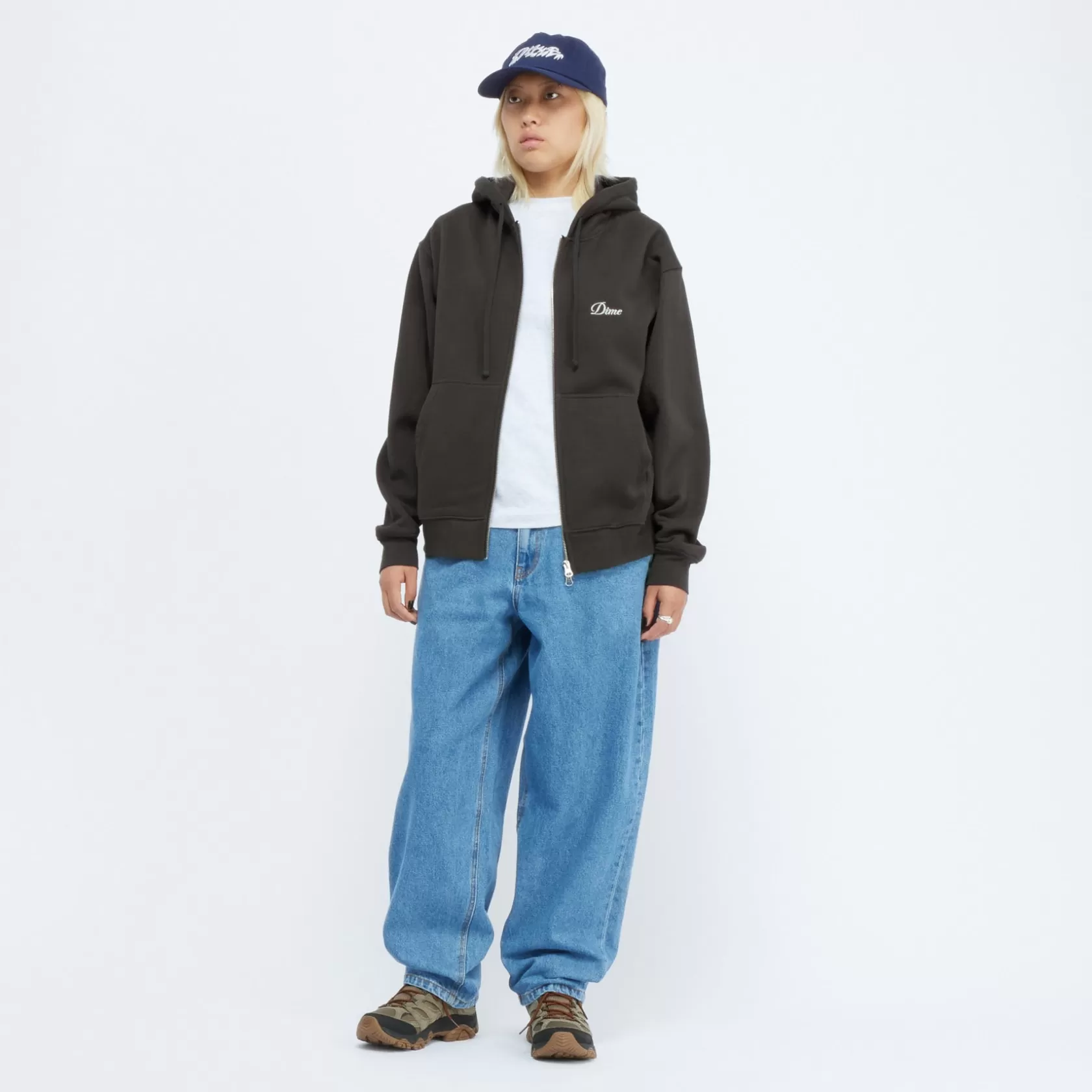 Dime MTL Hoodies-Hoodie Cursive Small Logo Zip Vintageblack