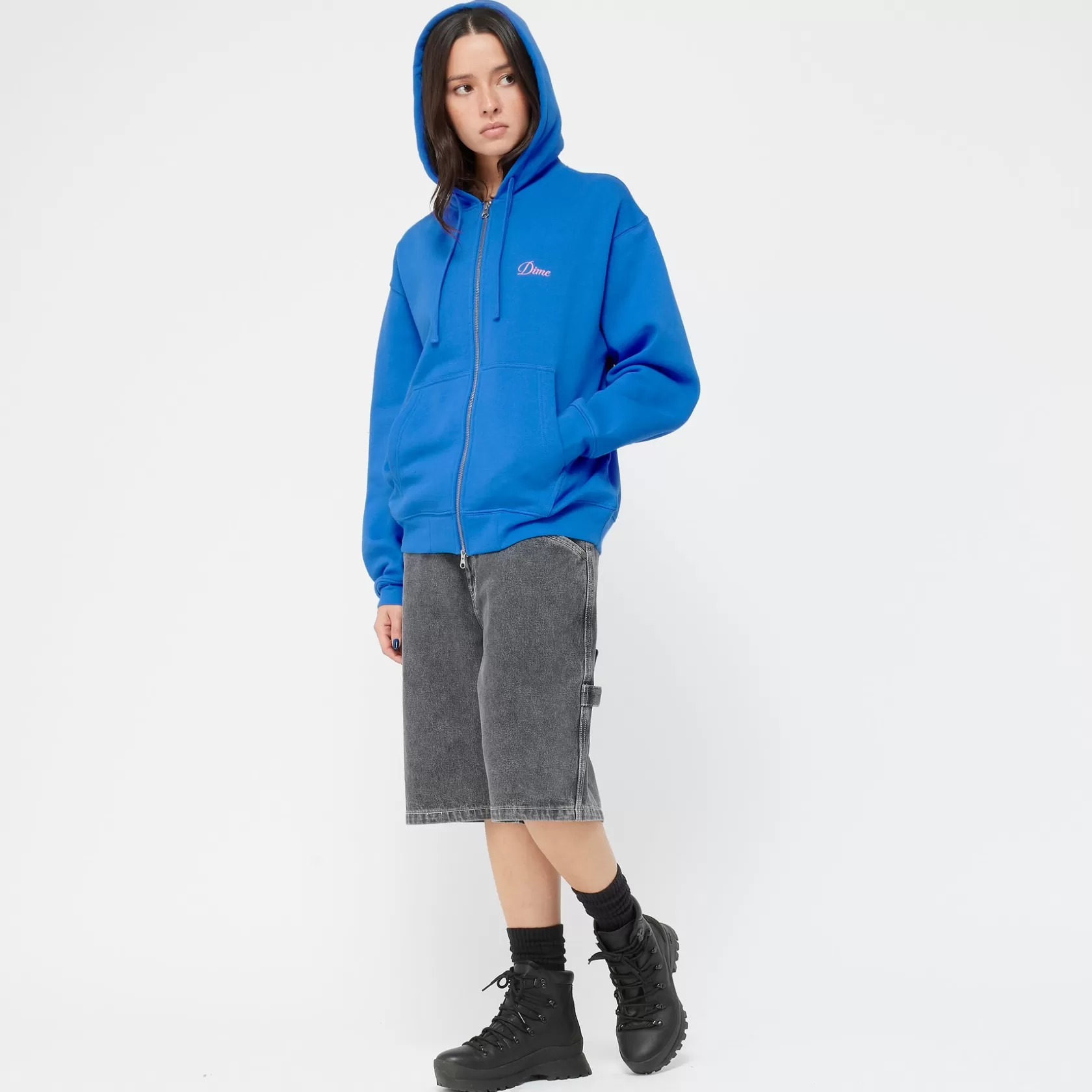Dime MTL Hoodies-Hoodie Cursive Small Logo Zip Cobalt