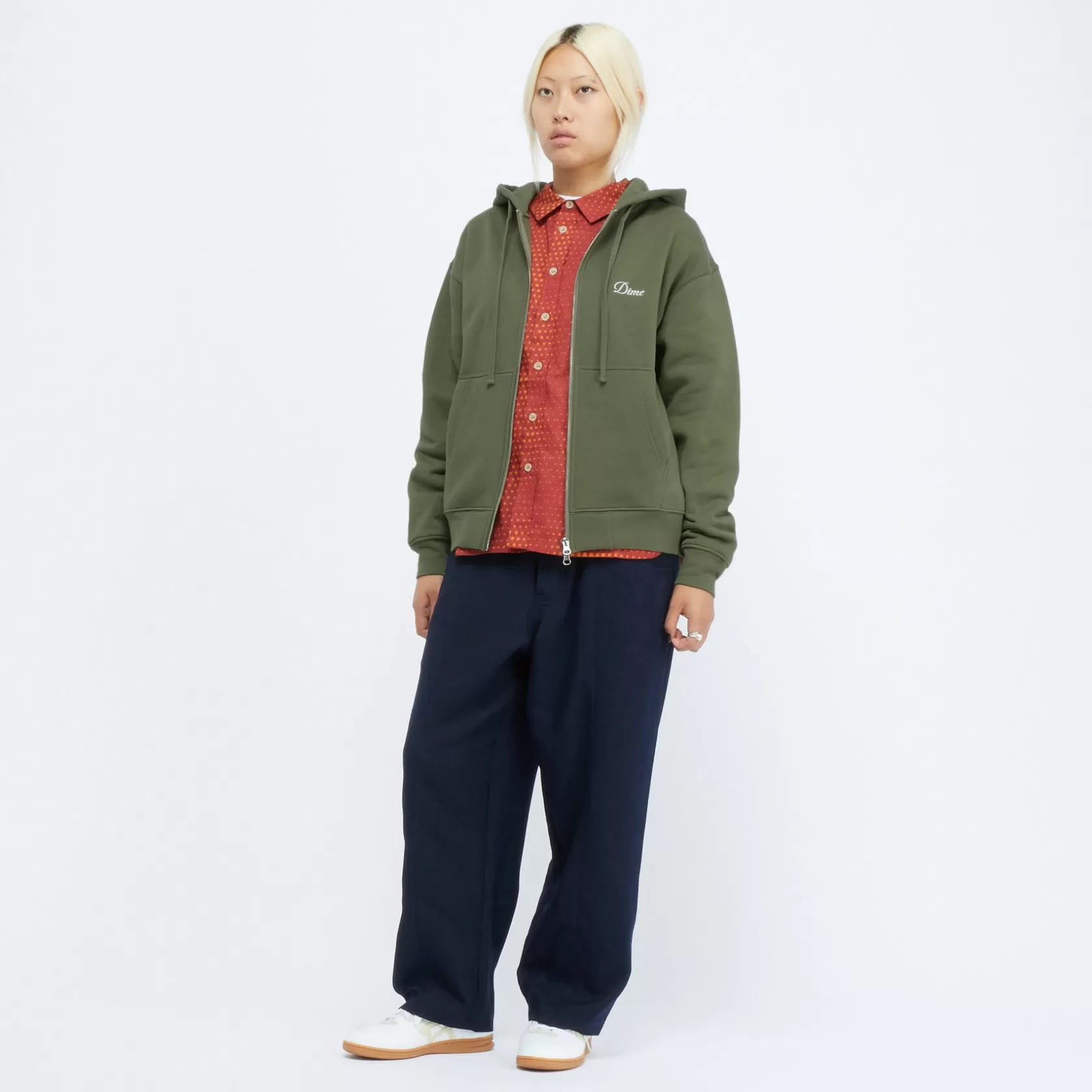 Dime MTL Chandails | Hoodies-Hoodie Cursive Small Logo Zip Armygreen