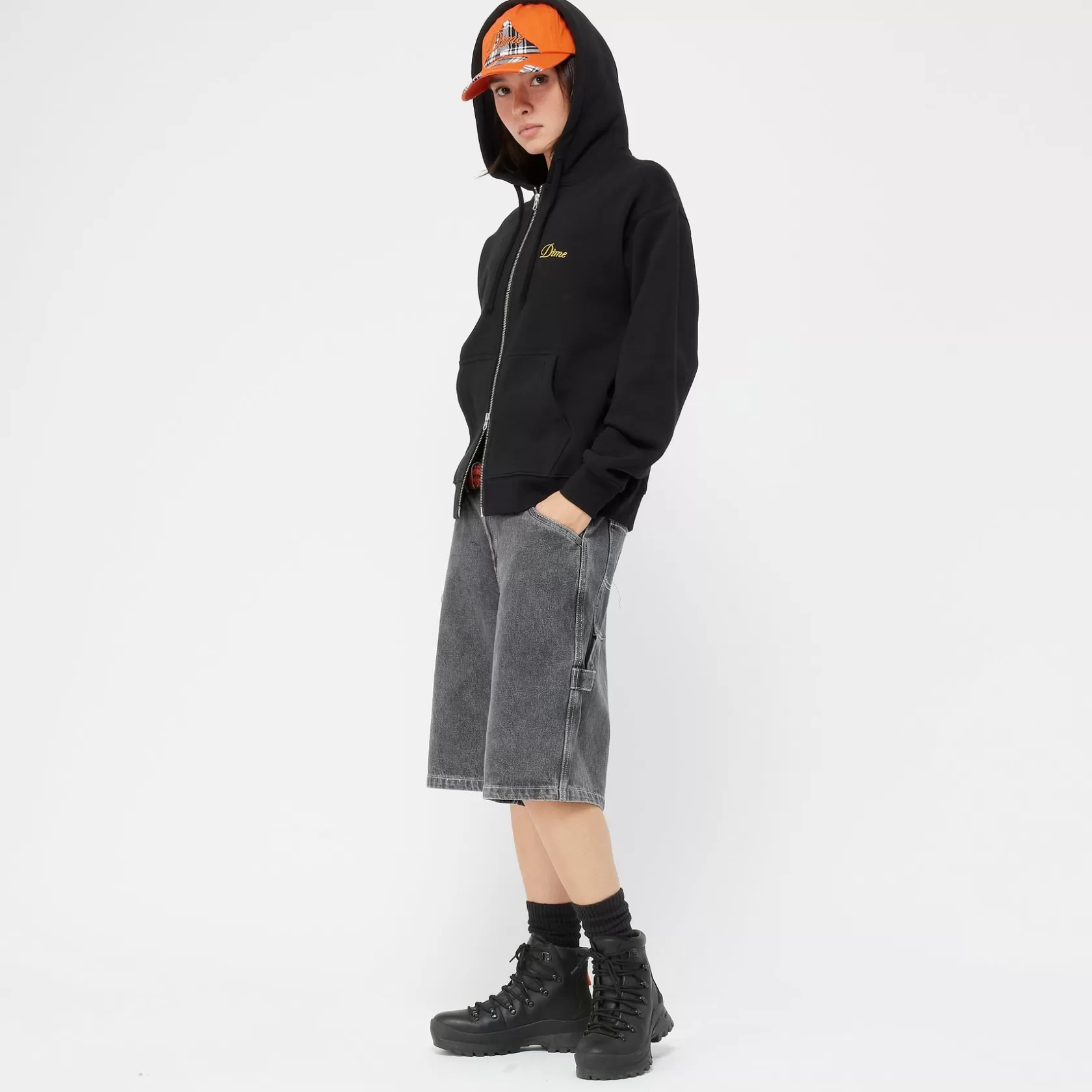 Dime MTL Hoodies-Hoodie Cursive Small Logo Zip Black