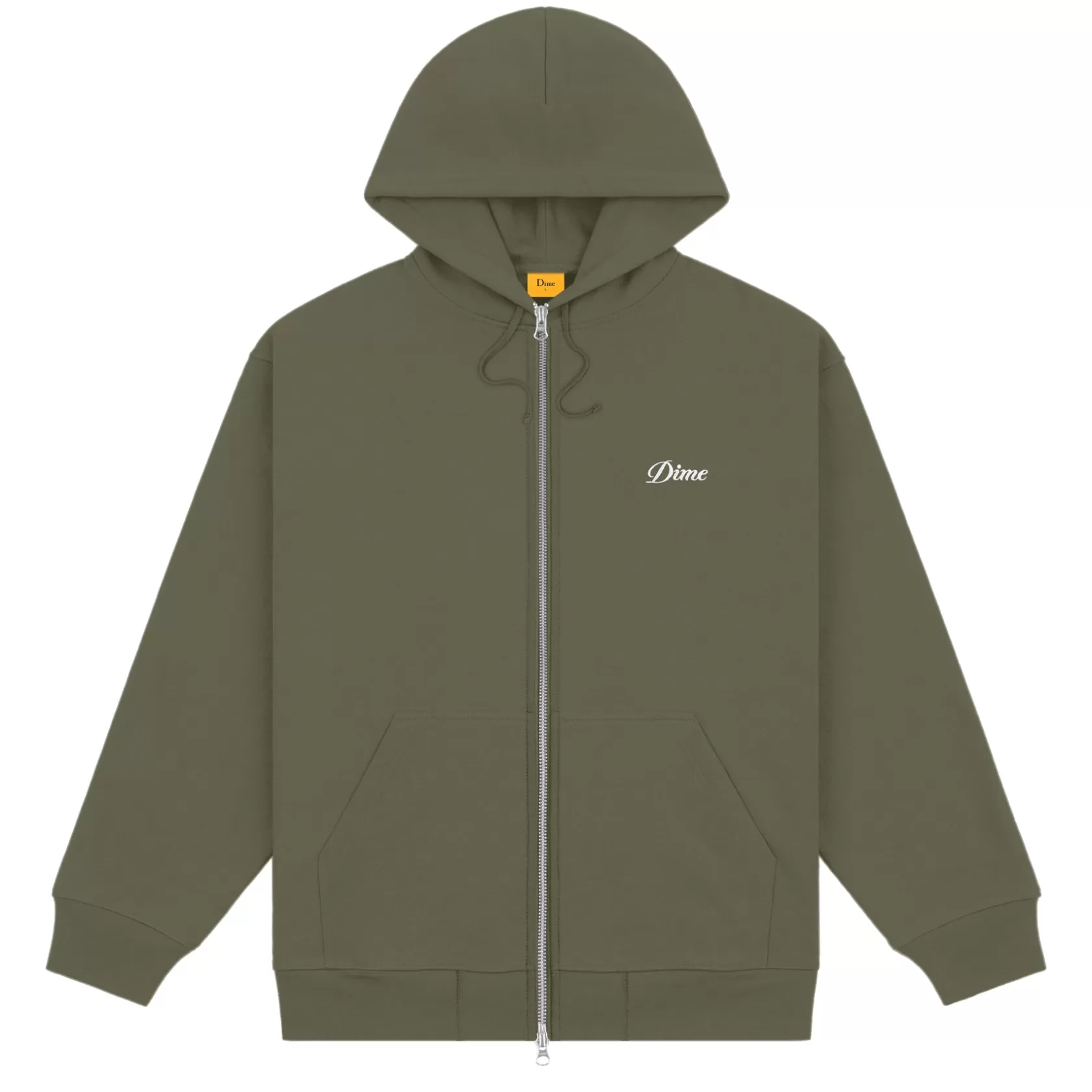 Dime MTL Chandails | Hoodies-Hoodie Cursive Small Logo Zip Armygreen