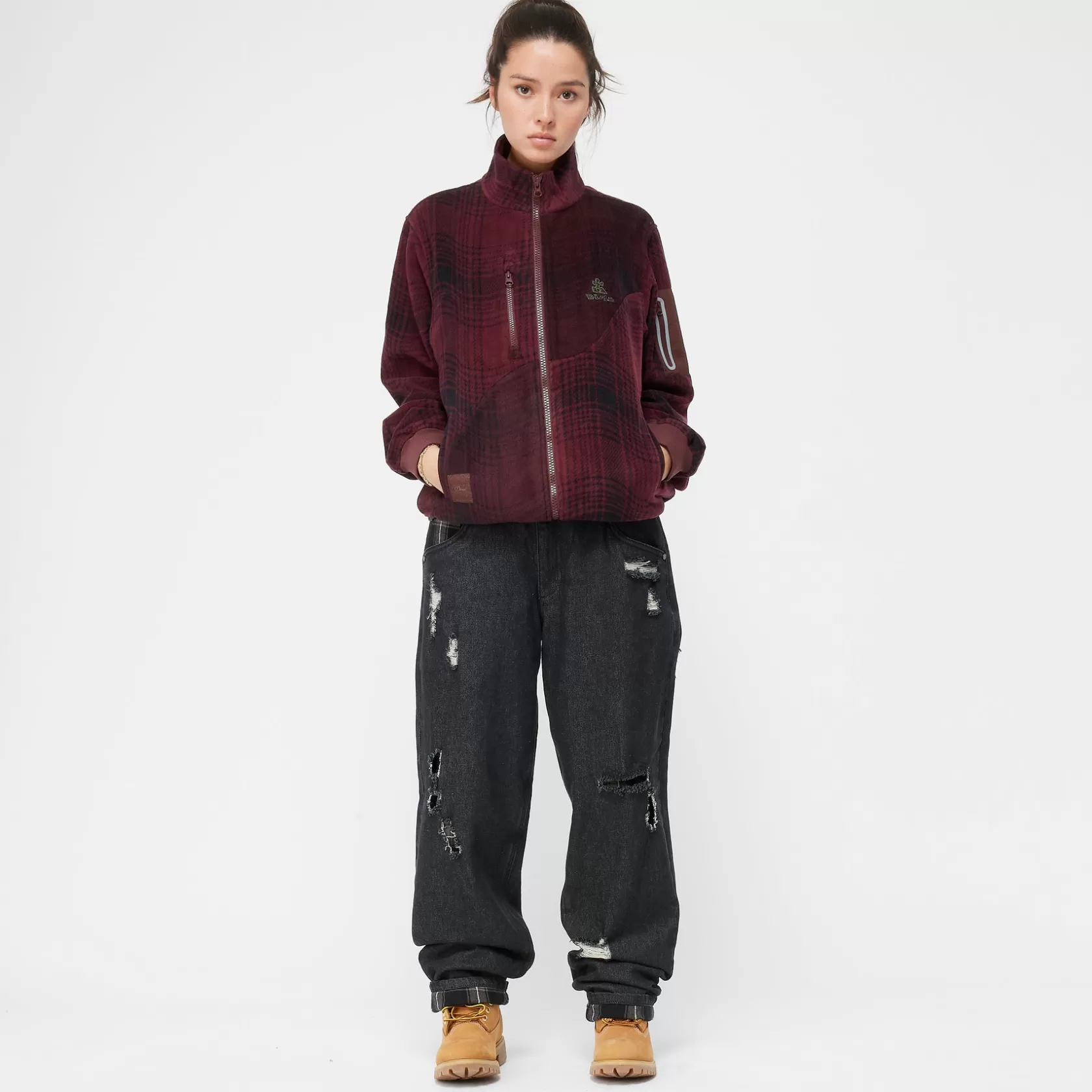 Dime MTL Manteaux & Hauts-Veste Plaid Polar Fleece Burgundy