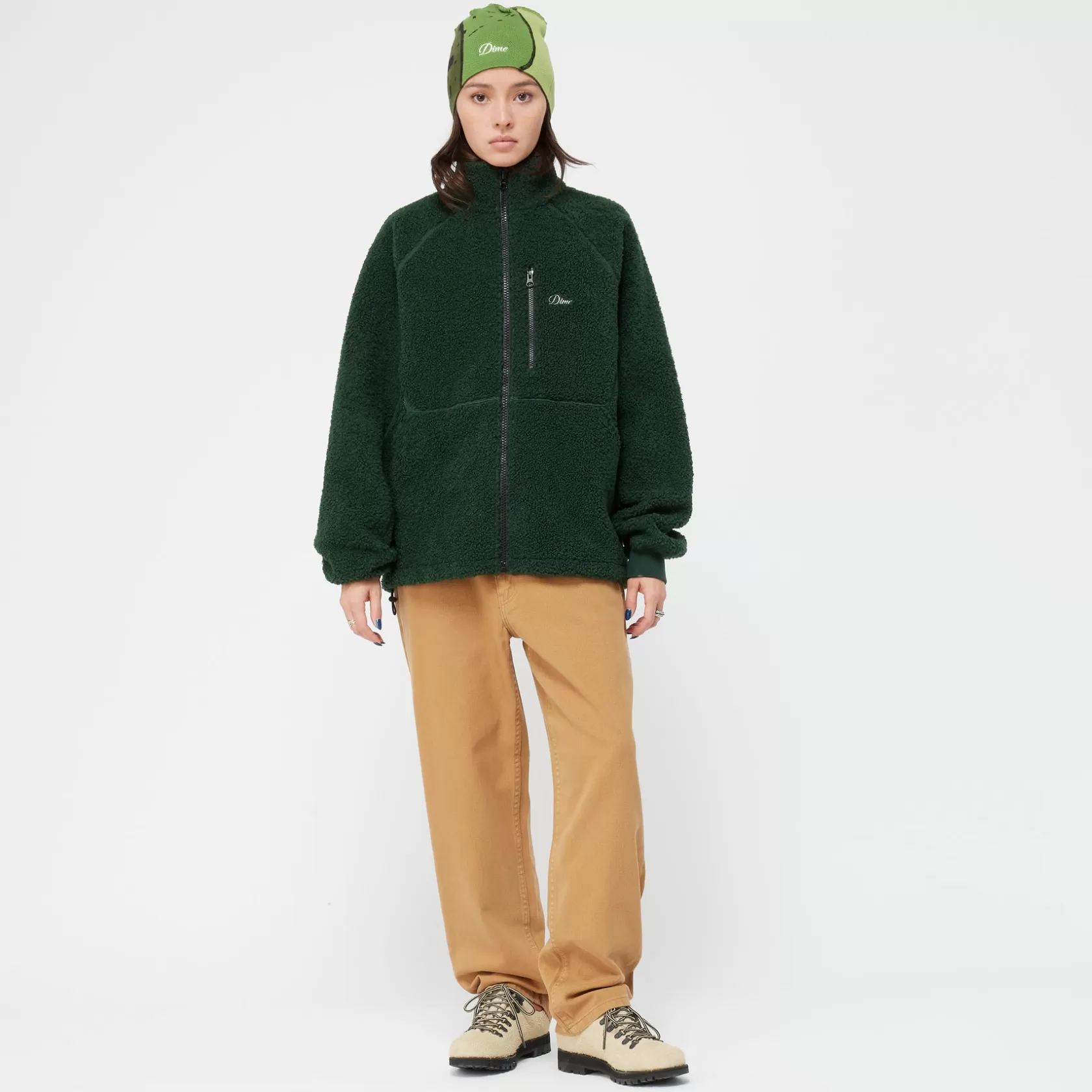Dime MTL Manteaux & Hauts-Veste Polar Fleece Sherpa Zip Forest
